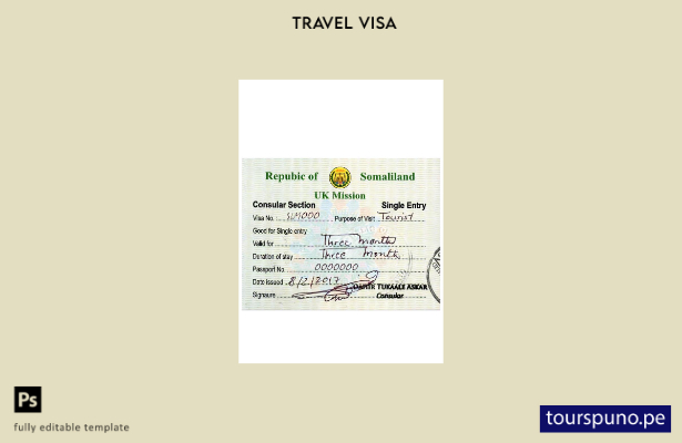 Plantilla de visa de turista para Somalilandia lista para imprimir